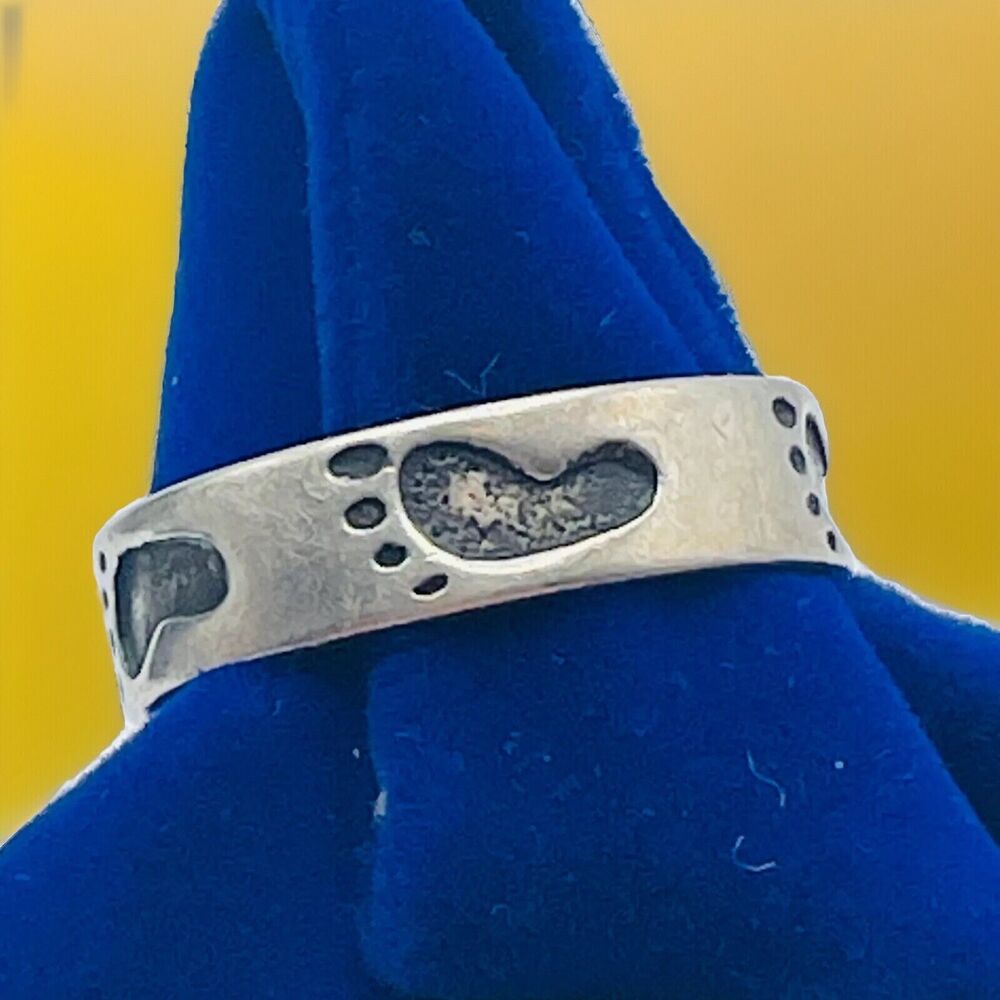 Sterling Silver Footprints Size 9 Ring Band Width 5.6mm Feet w Toes WJ SS925 07